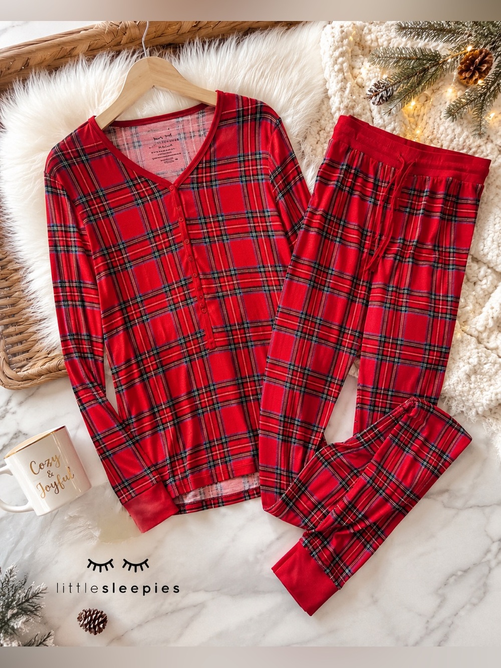 Little Sleepies Women’s M Red Plaid Lunaluxe Bamboo Pajama Set Holiday